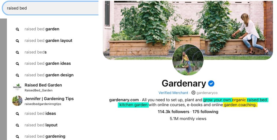 Gardenary Profile example - Pinterest for E-commerce
