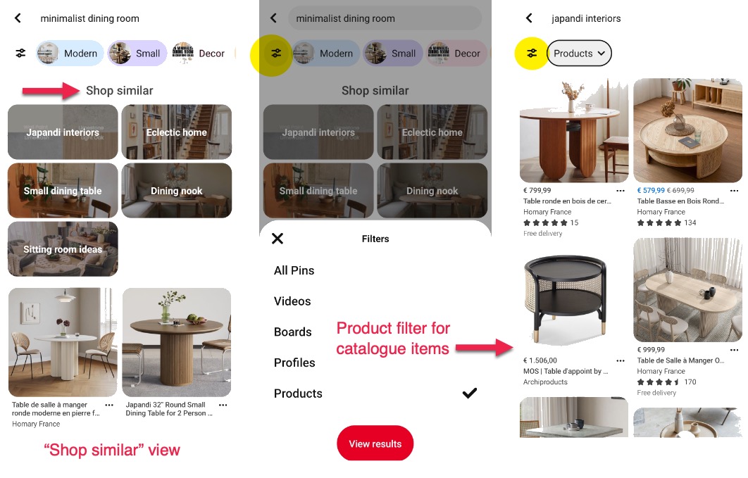 Pinterest for e-commerce product display